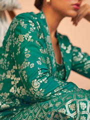 Rama Green Brocade Woven Design Top with Straight Pant and Jacket Rama Green Brocade Woven Design Top with Straight Pant and Jacket