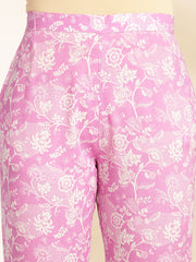 Pink Cotton Floral Printed Top with Pant