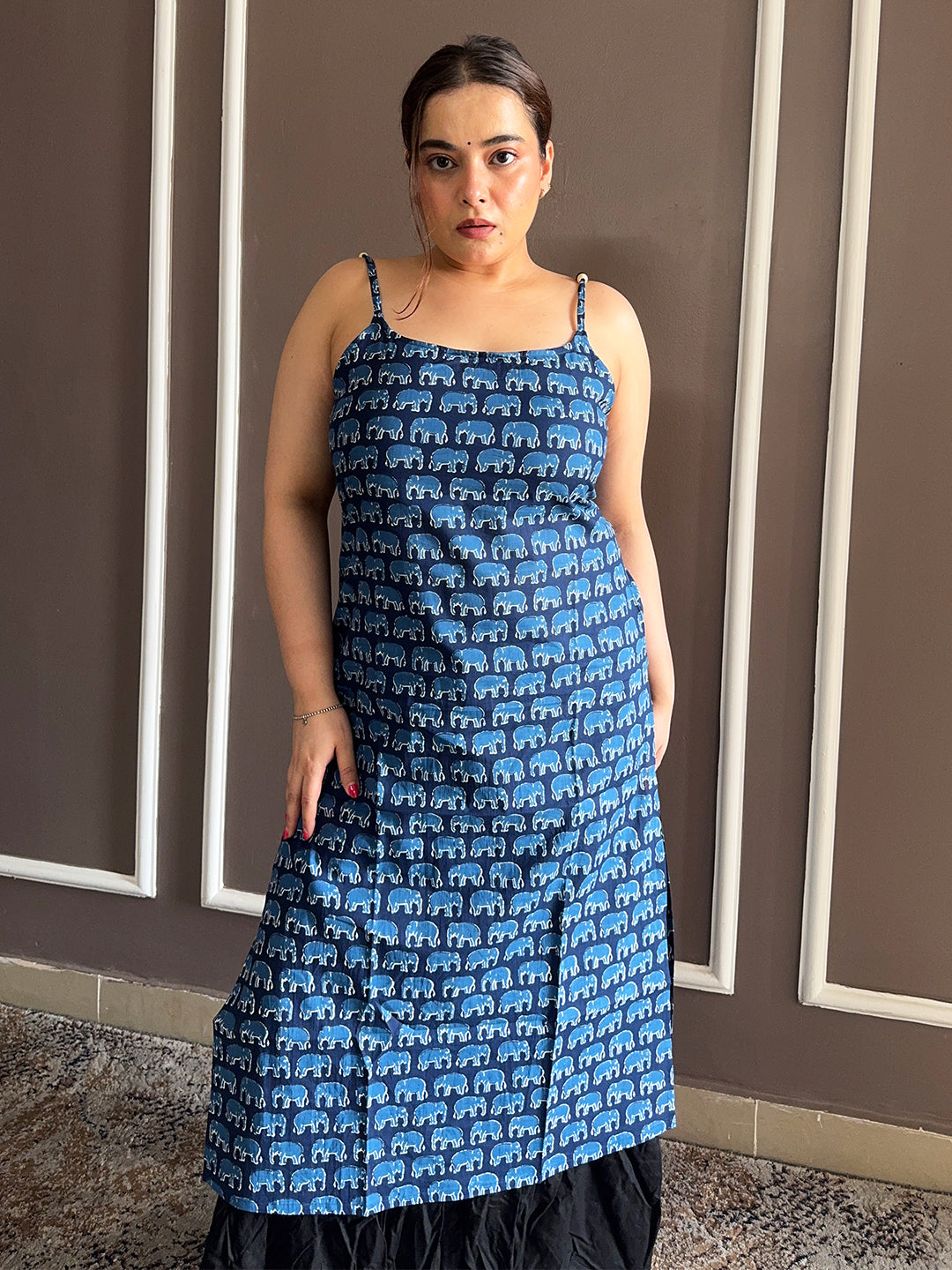 Janasya Women's Indigo Pure Cotton Animal Printed Straight Kurta