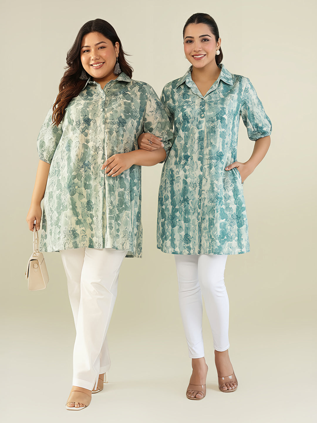 Plus Size Aqua Pure Cotton Tie & Dye A-line Tunic