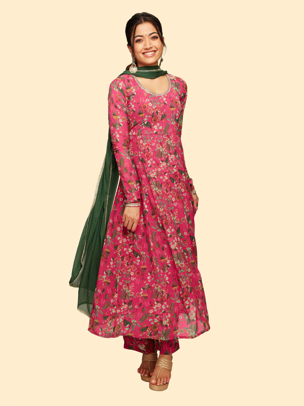 Janasya Anarkali Kurta Set Damen - Bestickt, Viskose, Mit Dupatta & Hose