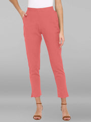 Pink Cotton Solid Casual Pant