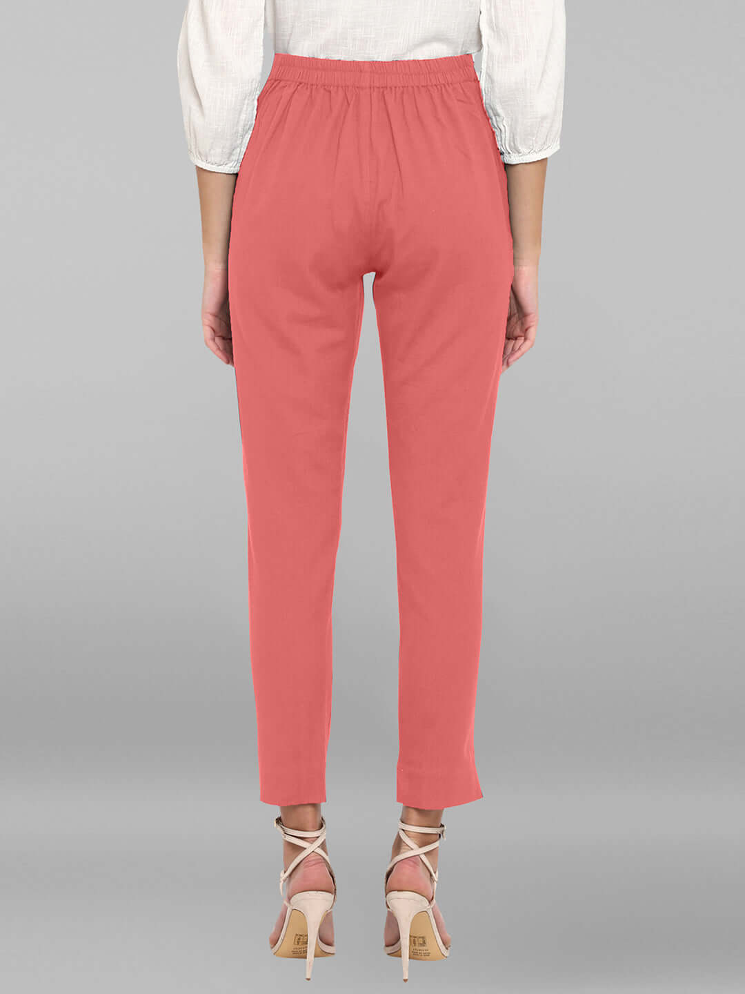 Pink Cotton Solid Casual Pant