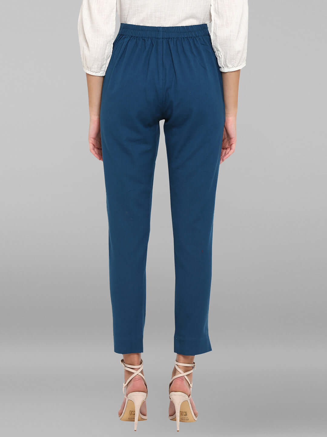 Teal Cotton Solid Casual Pant