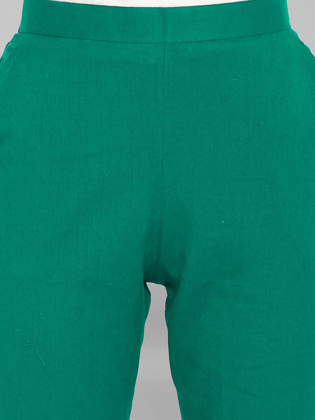 Teal Green Cotton Solid Casual Pant