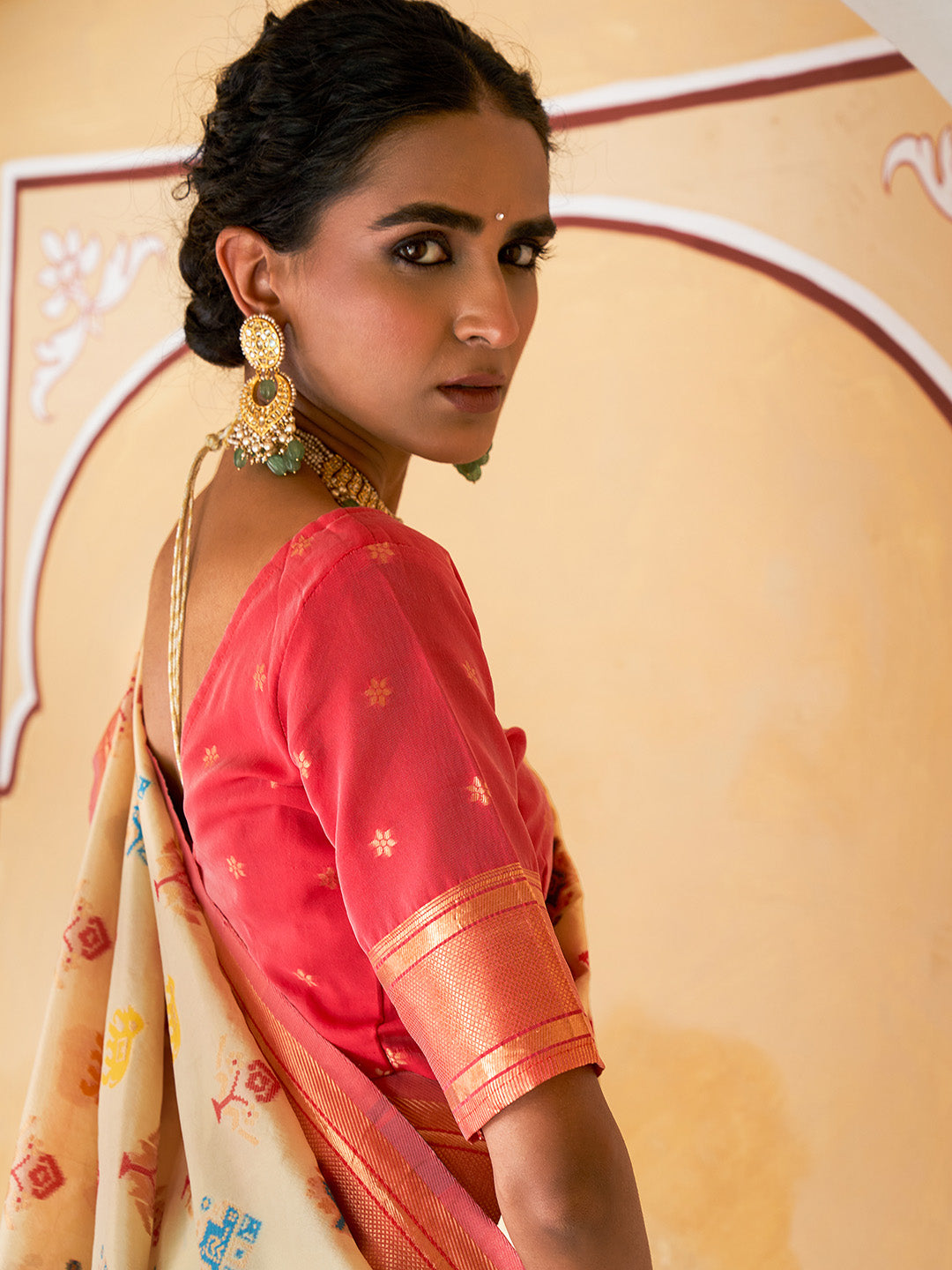 Beige Cotton Silk Woven Design Saree with Unstitched Blouse Piece Janasya