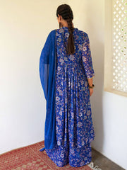 Blue Georgette Floral Palazzo Suit for Women Janasya