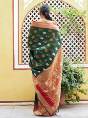Green Cotton Silk Woven Ethnic Motifs Saree with Unstitched Blouse Piece Janasya