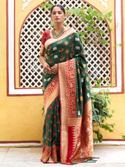 Green Cotton Silk Woven Ethnic Motifs Saree with Unstitched Blouse Piece Janasya