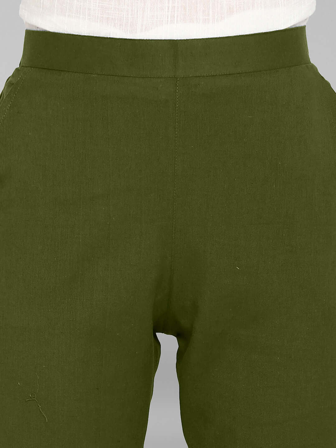 Green Cotton Solid Casual Pant Janasya