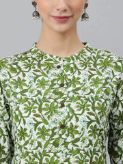 Green Rayon Floral Print Kurta with Pant and Dupatta