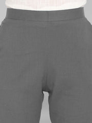 Grey Cotton Solid Casual Pant Janasya