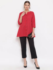 Red Cotton Woven Design A-Line Top