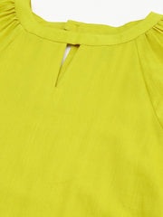 Lime Green Cotton Solid Drop-Waist Western Dress