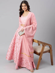 Pink Poly Silk Gold Print Lehenga Choli With Dupatta