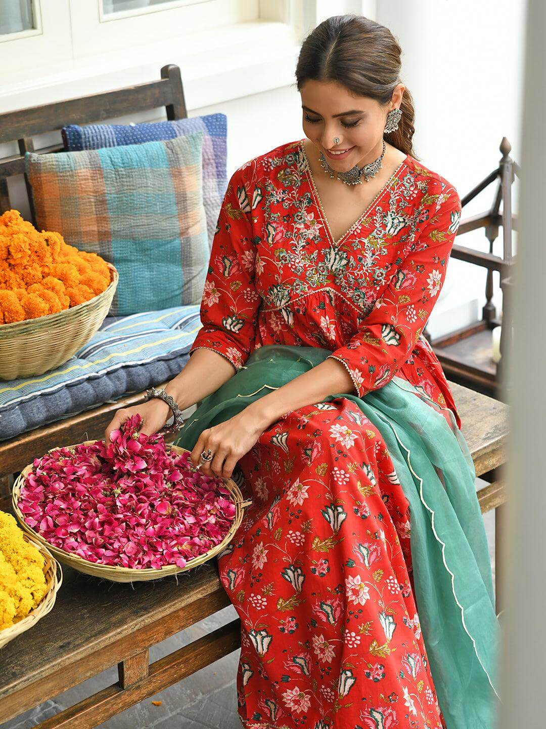 Buy Indian Clothing Malishka Women's Blue Cotton Flared Floral Printed  Salwar Suit Set - Blue Online at Best Price | Distacart