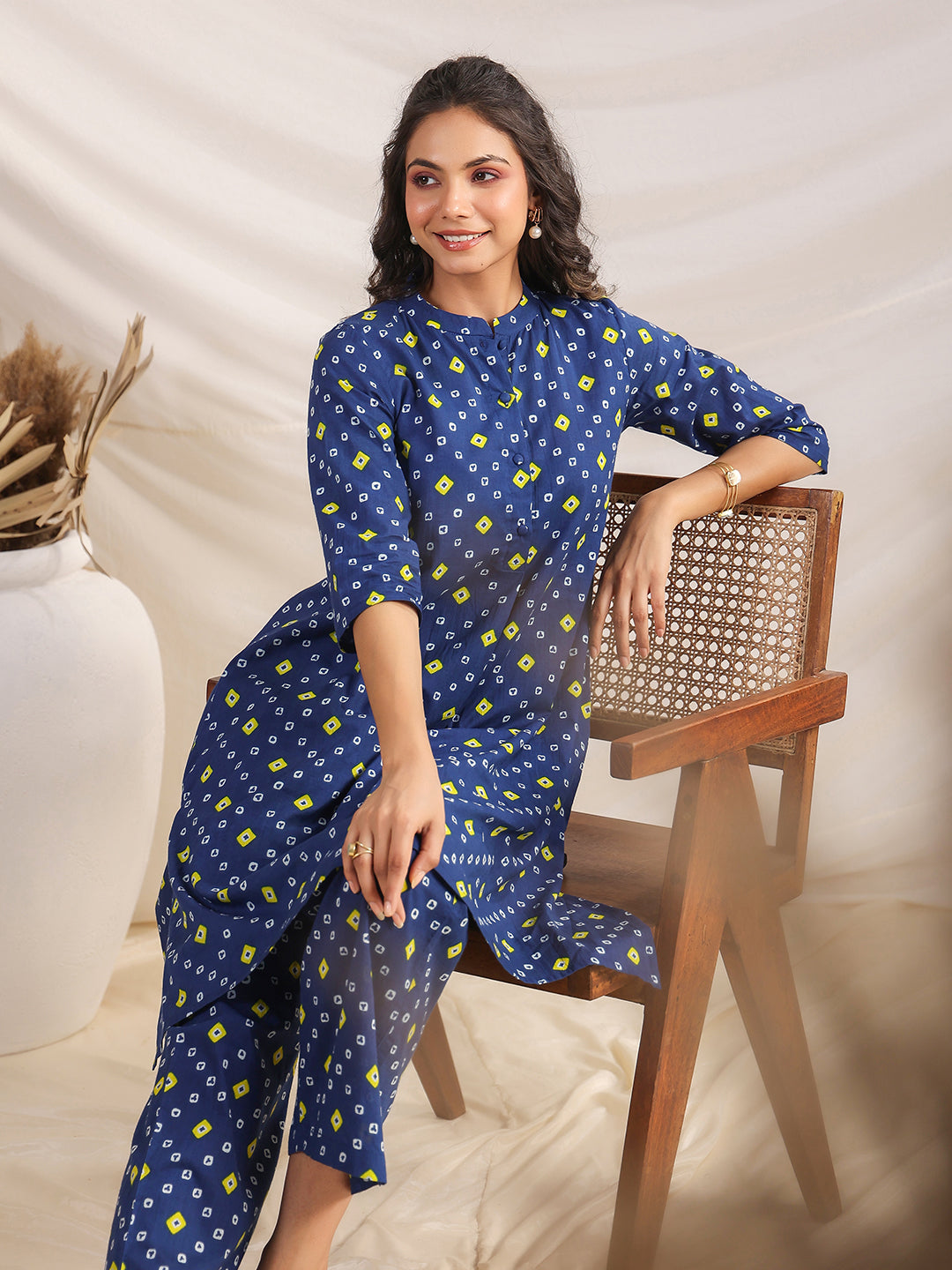 Blue Cotton Bandhani A-Line Co-ord Set