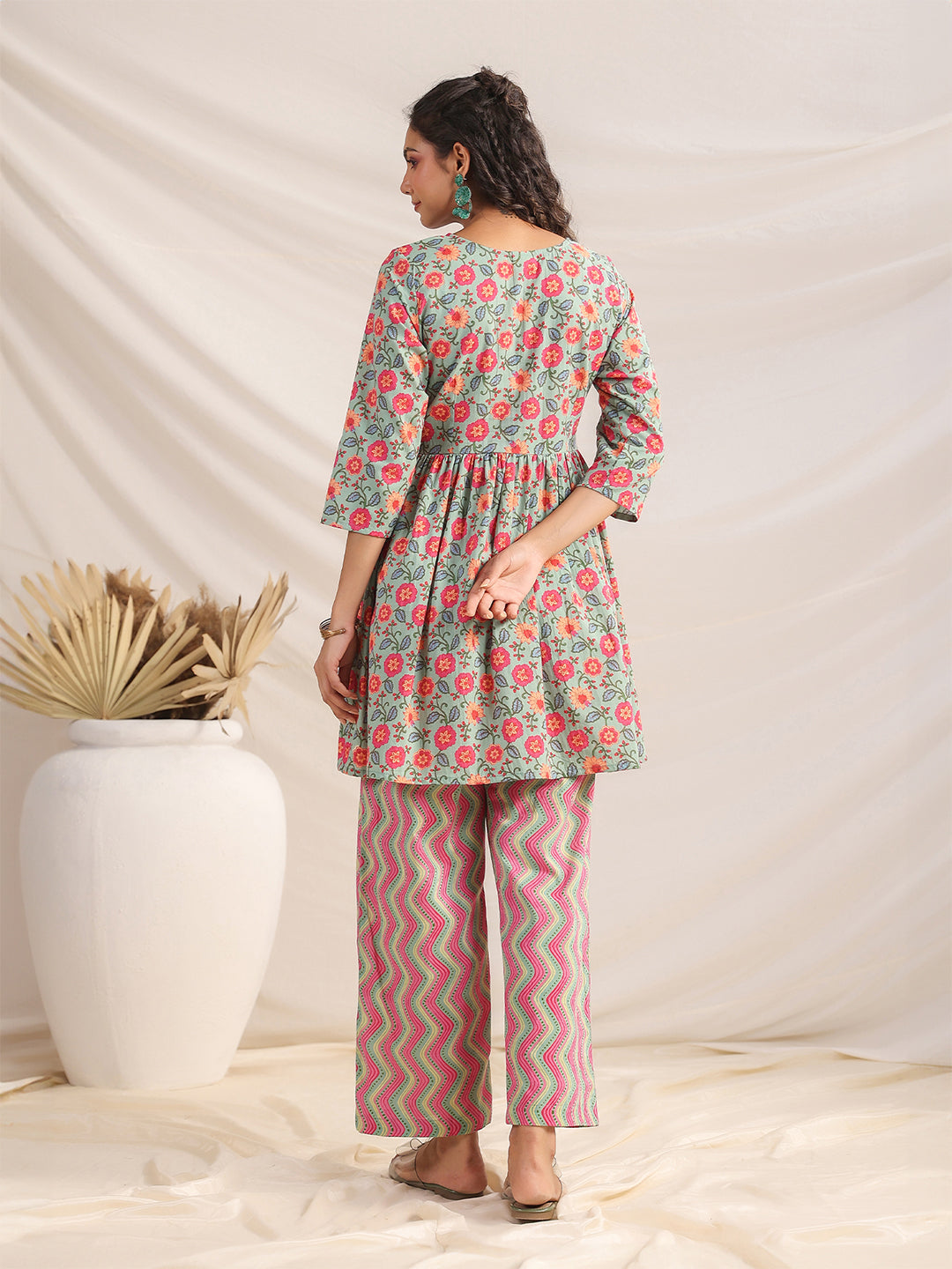 Sage Cotton Floral Gathered Co-ord Set