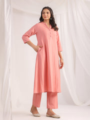 Pink Cotton Jacquard Self Design A-Line Co-Ord Set
