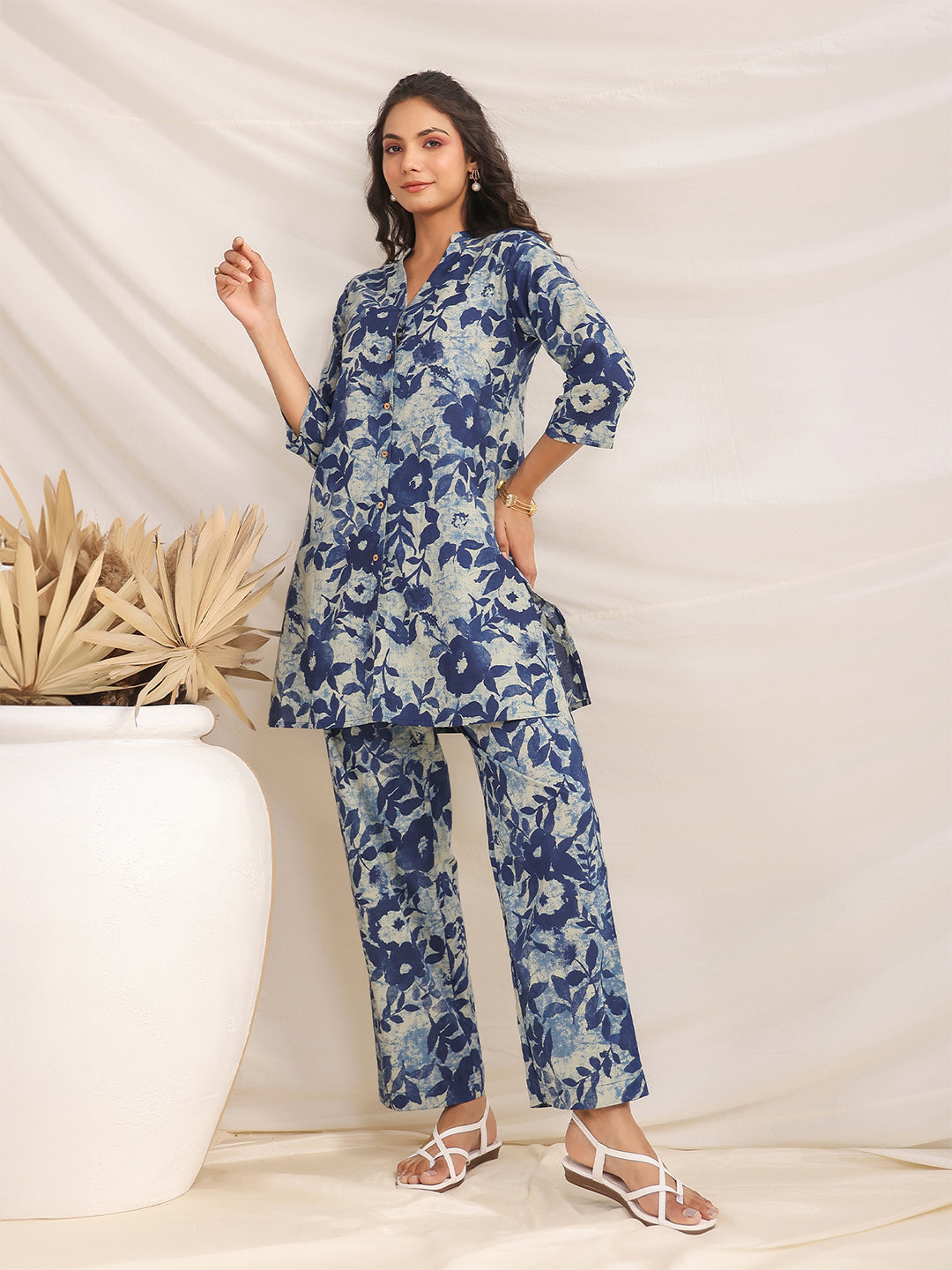 Indigo Cotton Floral Regular Co-ord Set