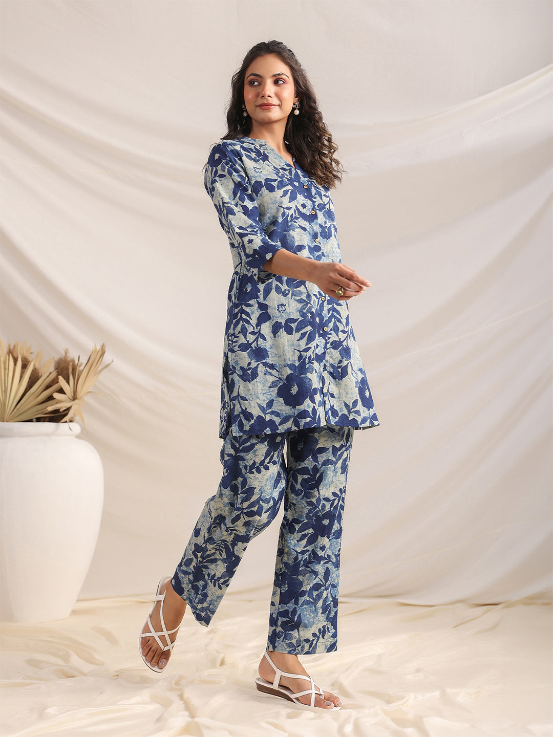 Indigo Cotton Floral Regular Co-ord Set