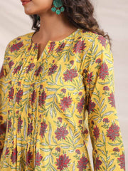 Yellow Cotton Floral Pleated Co-ord Set