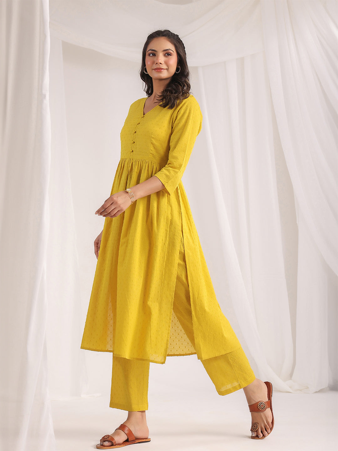 Yellow Dobby Cotton Self Design Co-ord Set