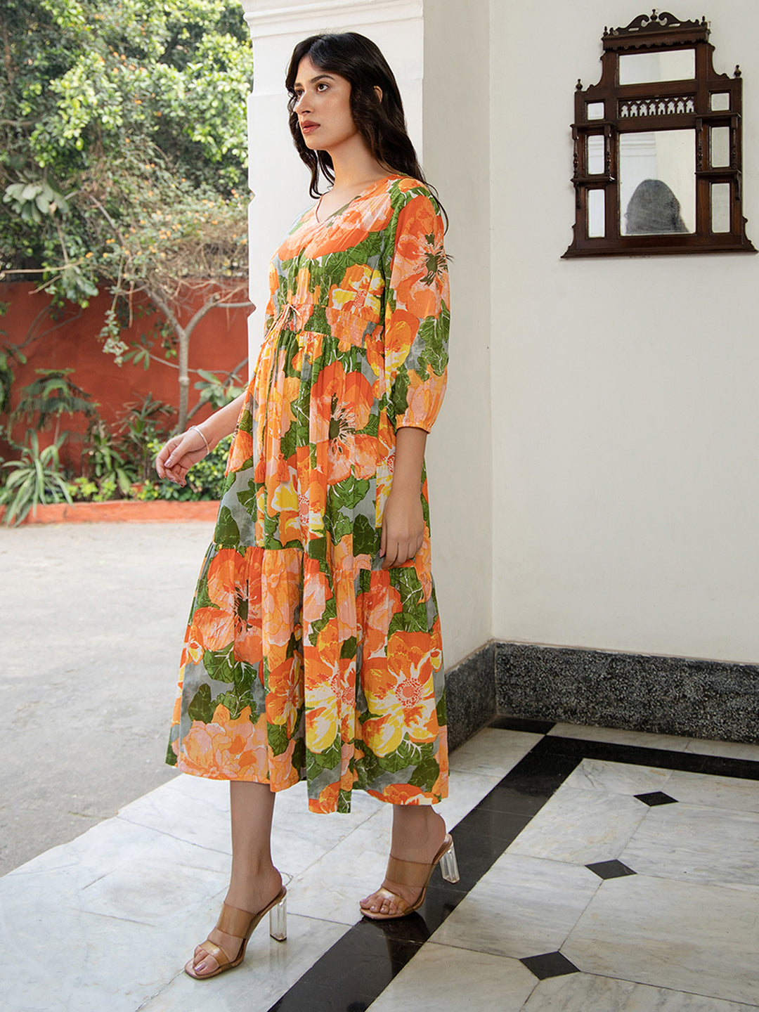 Multicolor Cotton Floral Fit & Flare Dress
