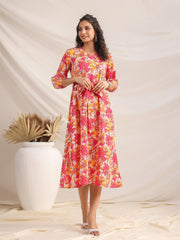 Multicolour Cotton Floral A-Line Dress