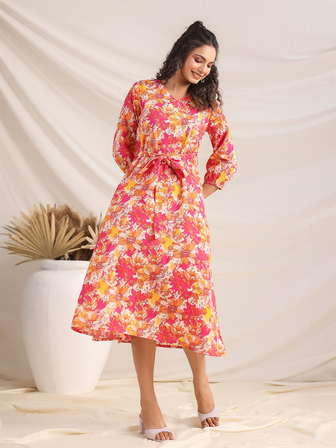 Multicolour Cotton Floral A-Line Dress