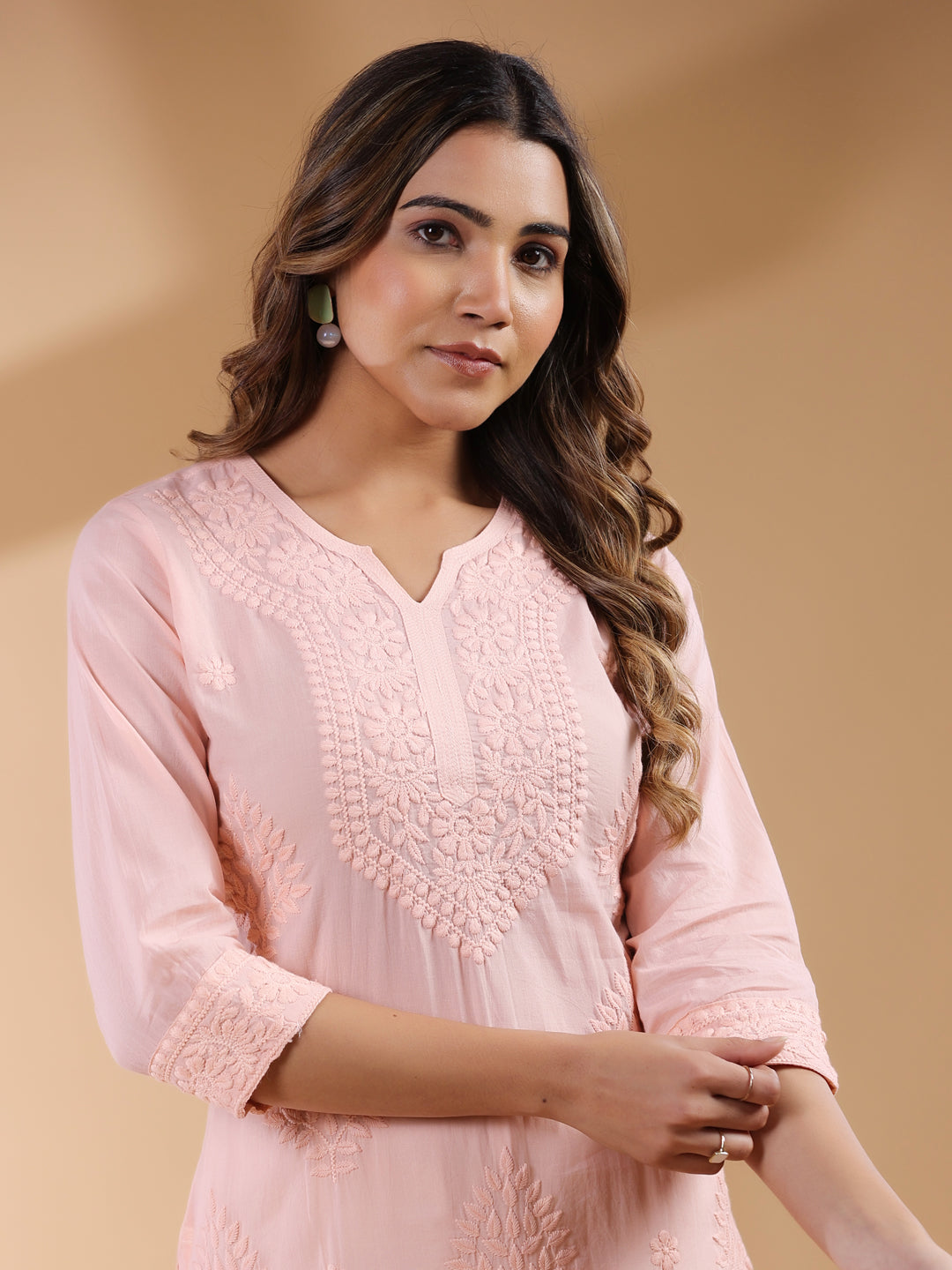 Peach Ombre Pure Cotton Chikankari Embroidered Straight Kurta