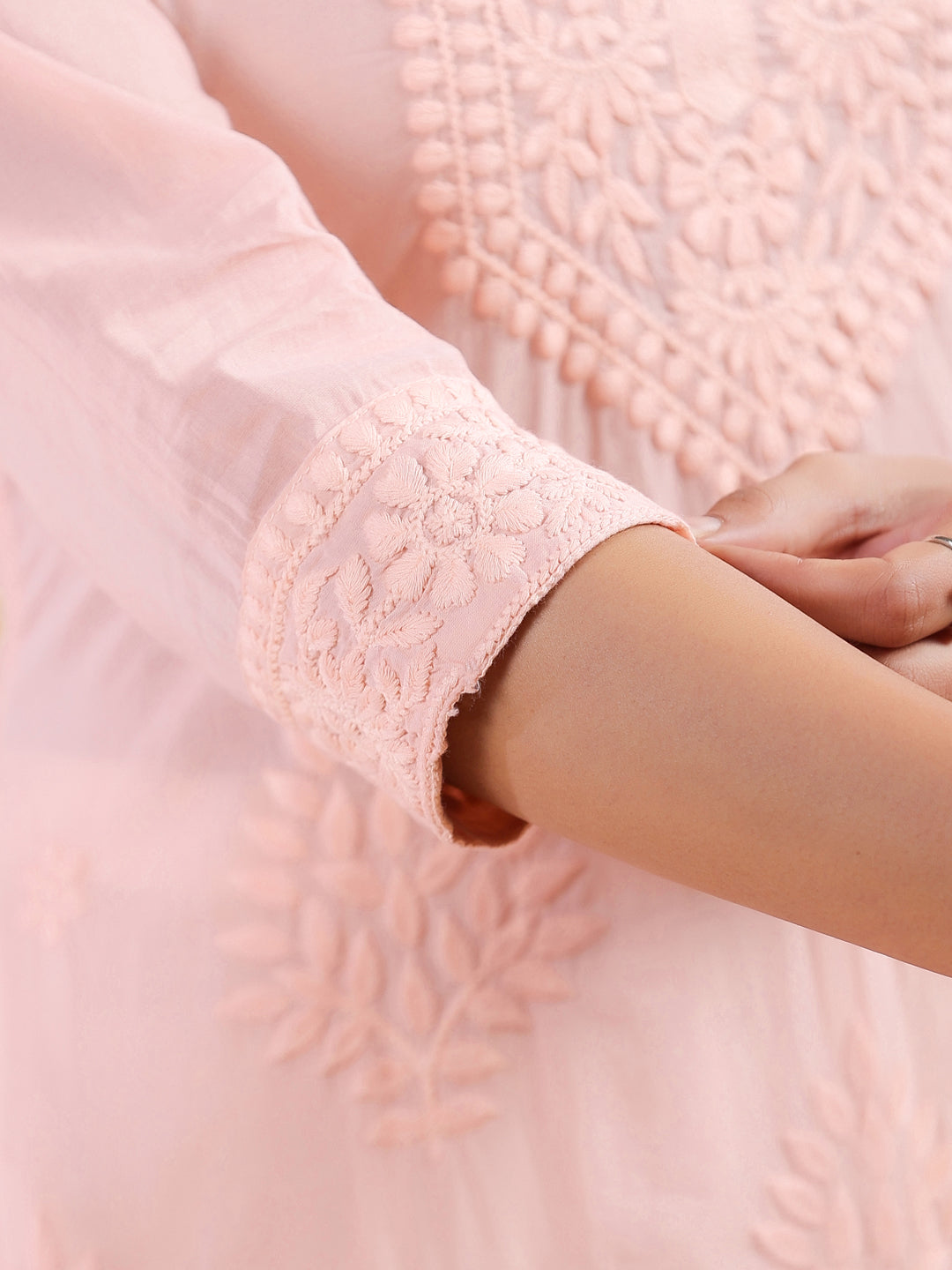 Peach Ombre Pure Cotton Chikankari Embroidered Straight Kurta