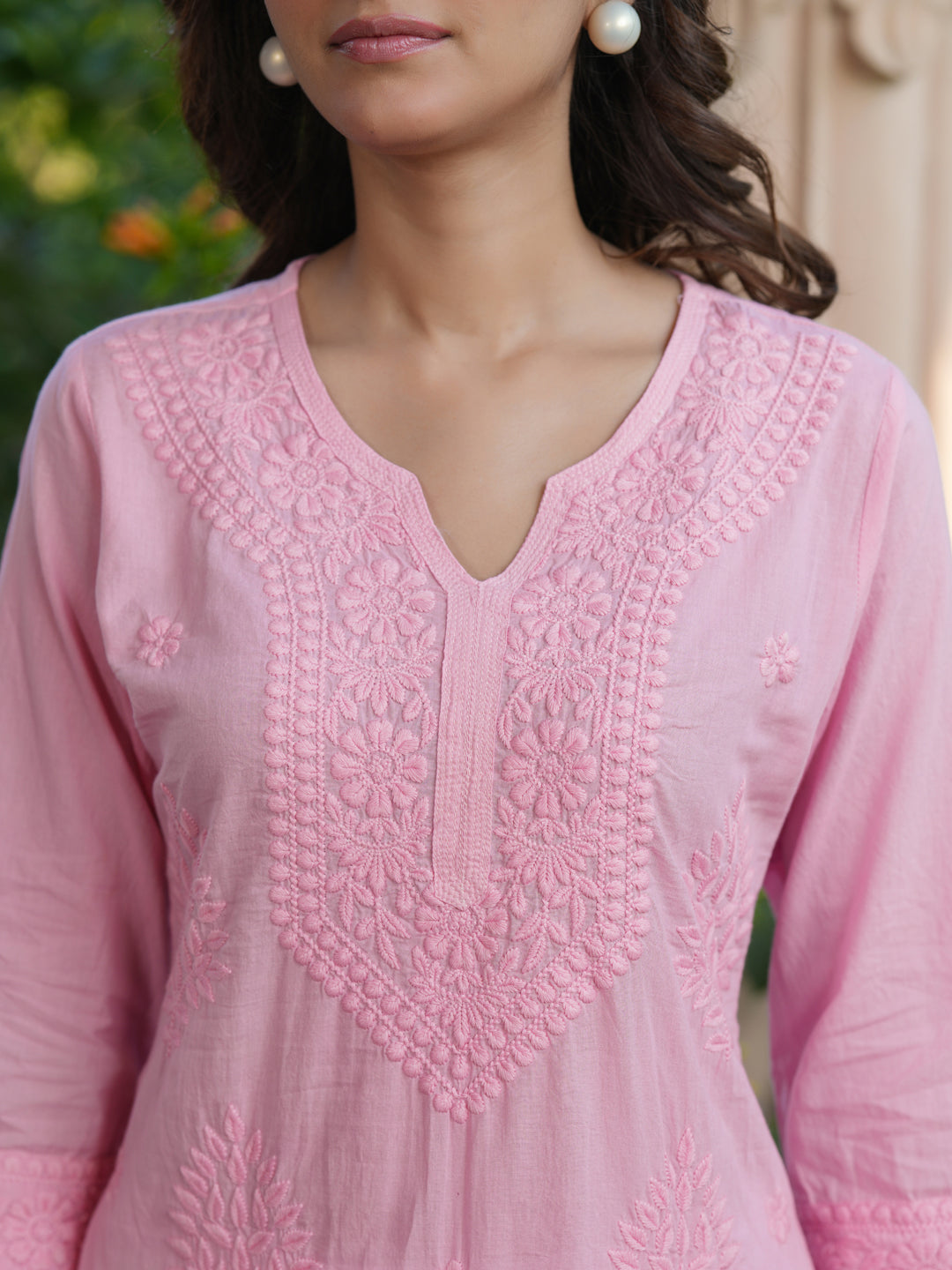 Baby Pink Ombre Pure Cotton Chikankari Embroidered Straight Kurta