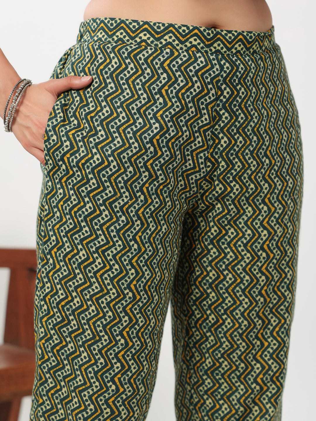 Green Cotton Batik Straight Kurta Set