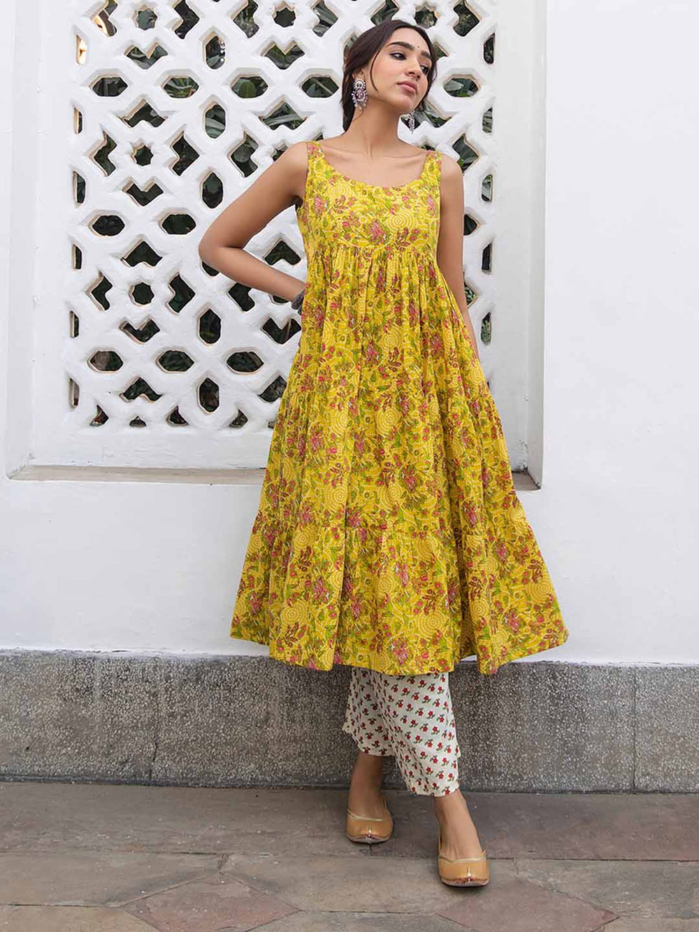 Mustard Embroidered Modal Cotton Kurta main image 1
