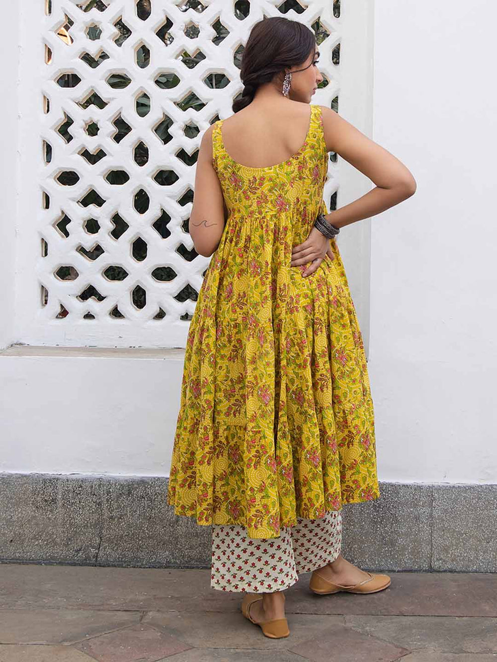 Mustard Sequins A-line Kurta Set
