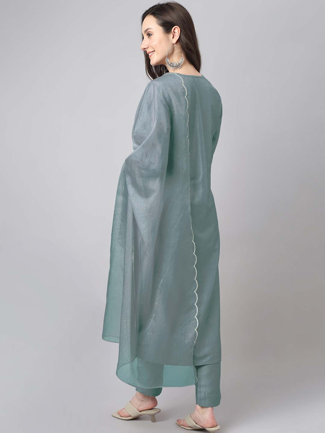 Ice Blue Silk Blend Embroidered Regular Kurta Set