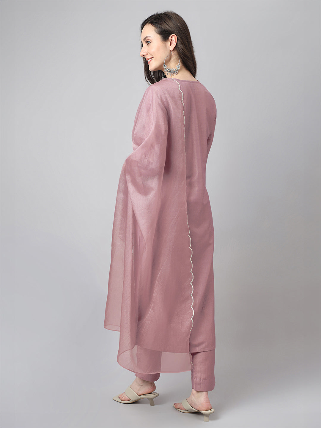 Mauve Silk Blend Embroidered Regular Kurta Set