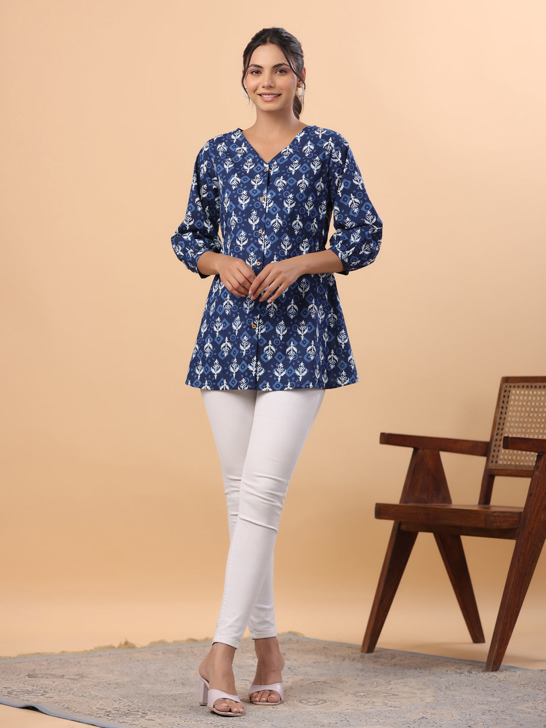 Indigo Cotton Ethnic Motifs Top