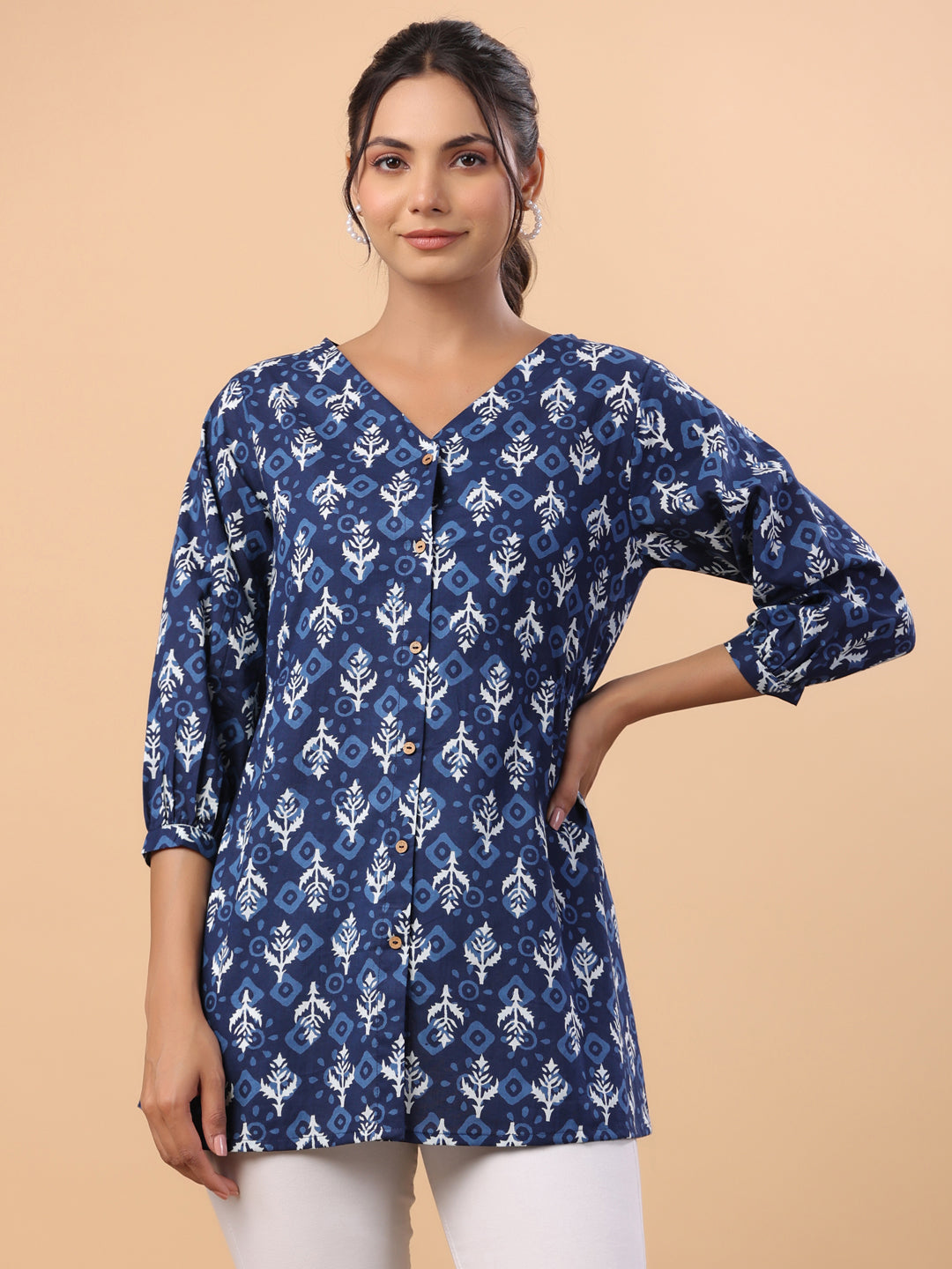 Indigo Cotton Ethnic Motifs Top