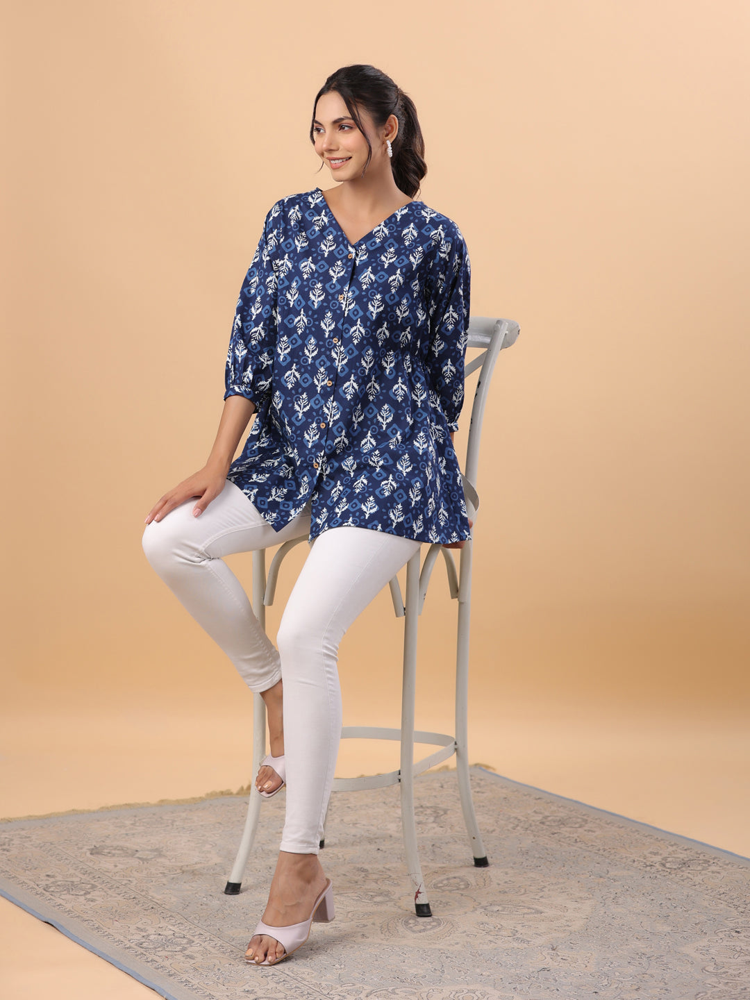 Indigo Cotton Ethnic Motifs Top