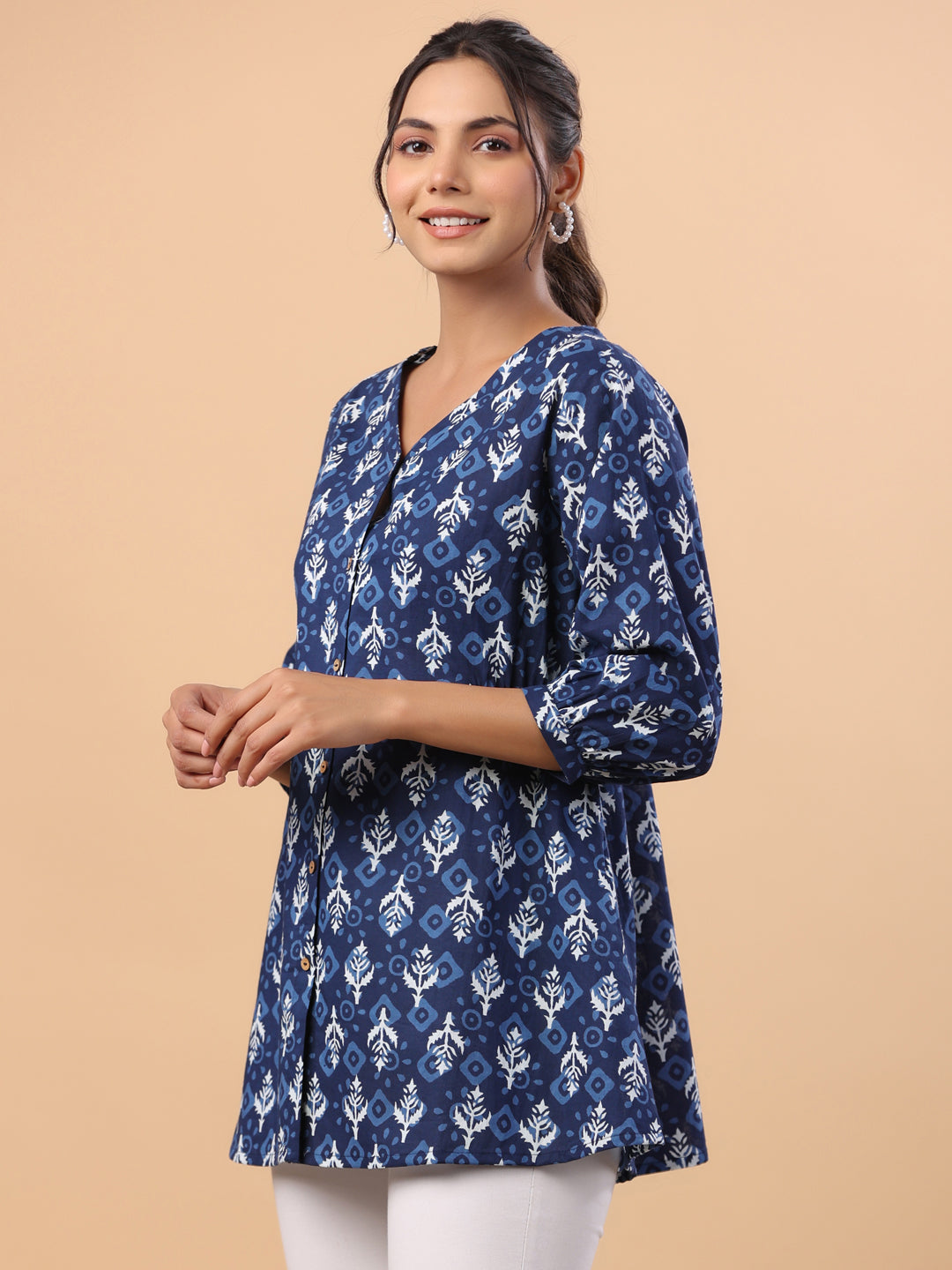 Indigo Cotton Ethnic Motifs Top