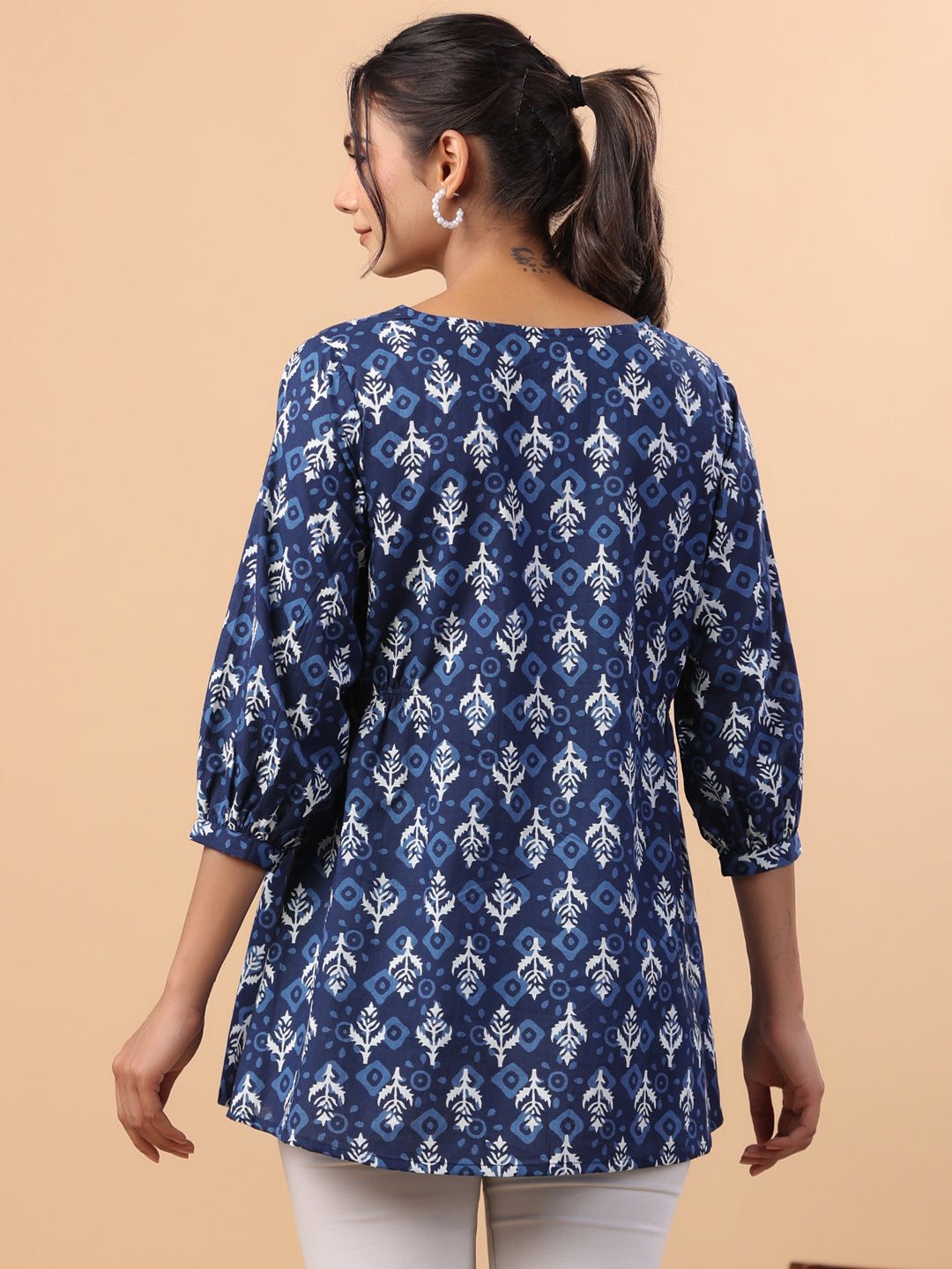 Indigo Cotton Ethnic Motifs Top