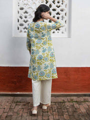 Off White Cotton Floral Regular Tunic