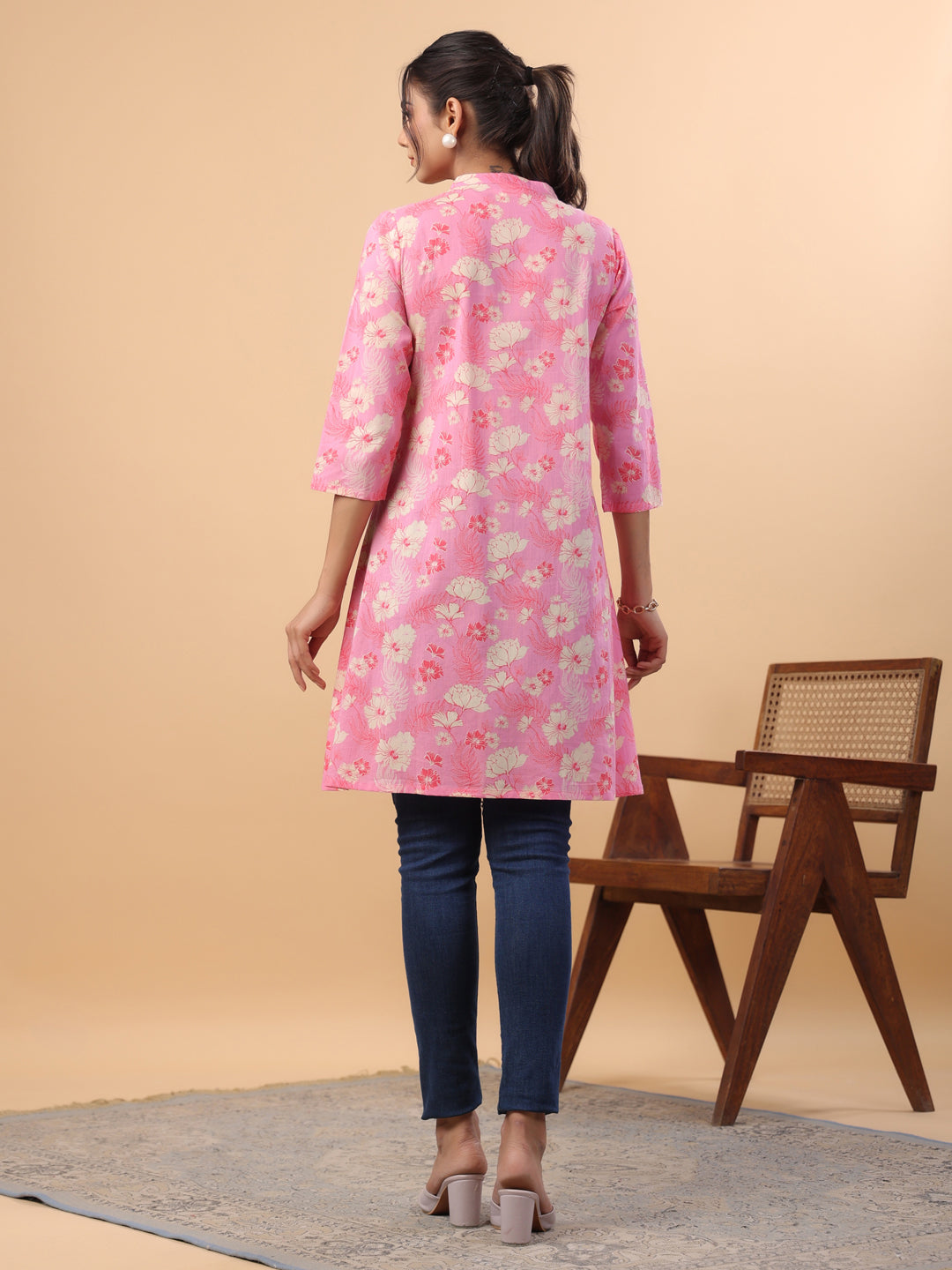 Pink Cotton Floral A-Line Tunic