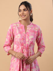 Pink Cotton Floral A-Line Tunic