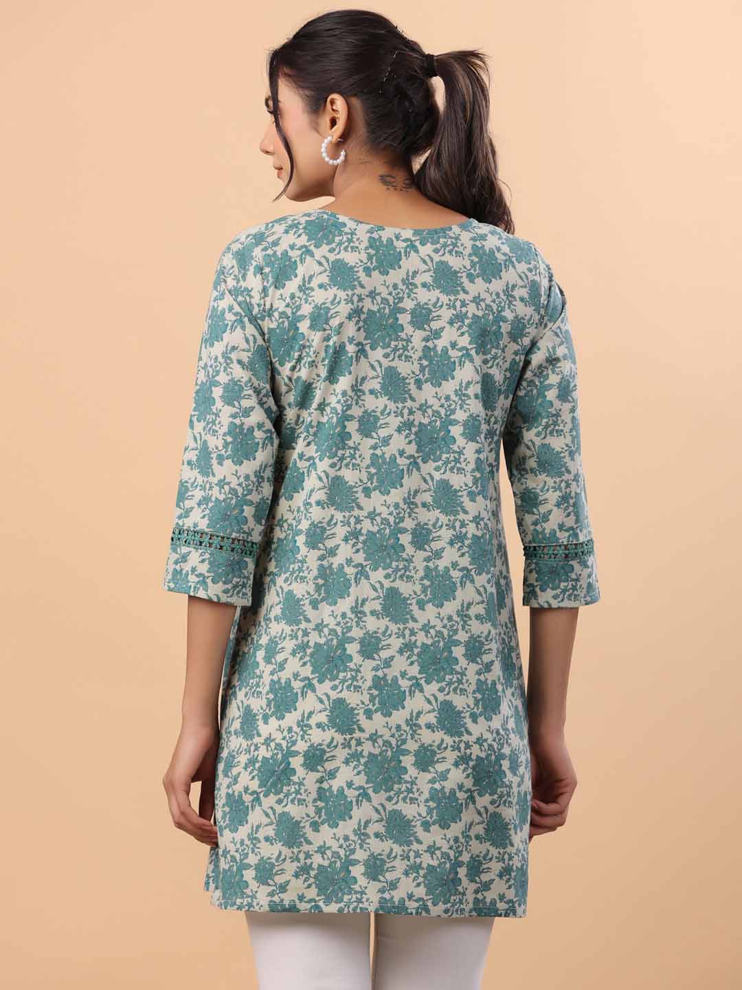 Sage Cotton Floral A-Line Tunic