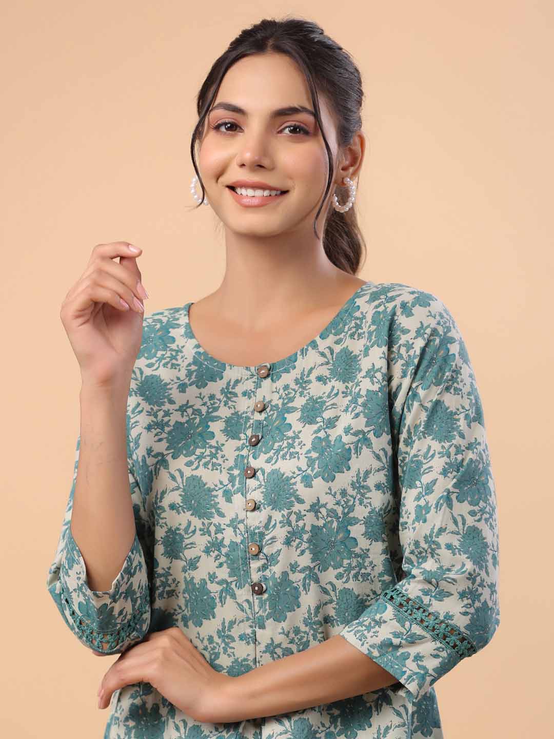 Sage Cotton Floral A-Line Tunic