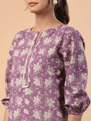 Purple Cotton Floral Regular Tunic