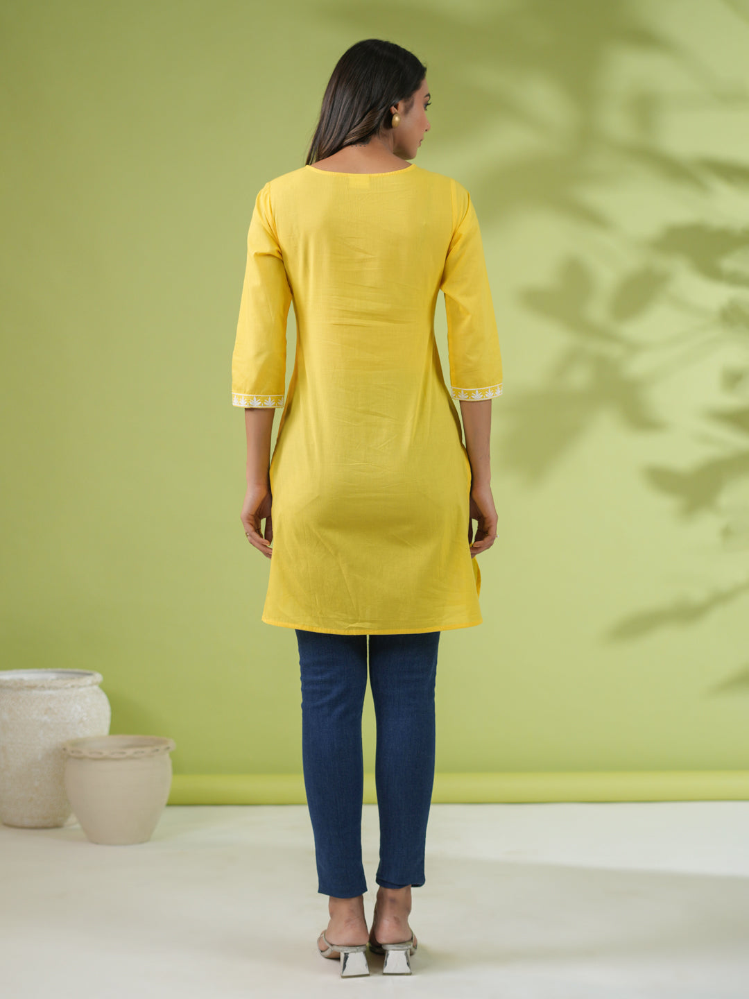 Yellow Cotton Chikankari Tunic